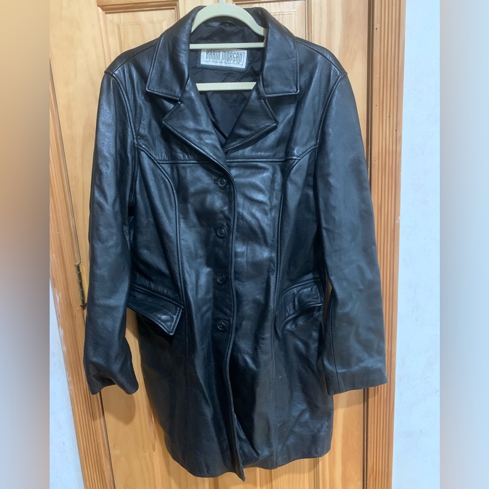 Karin Morgan Vintage Genuine Leather 3/4 length coat jacket woman size Large